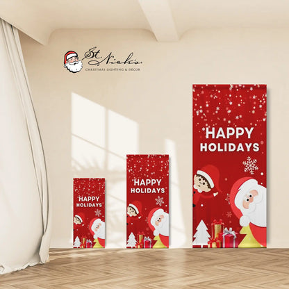 Happy Holidays Christmas pole banner shown in multiple size options