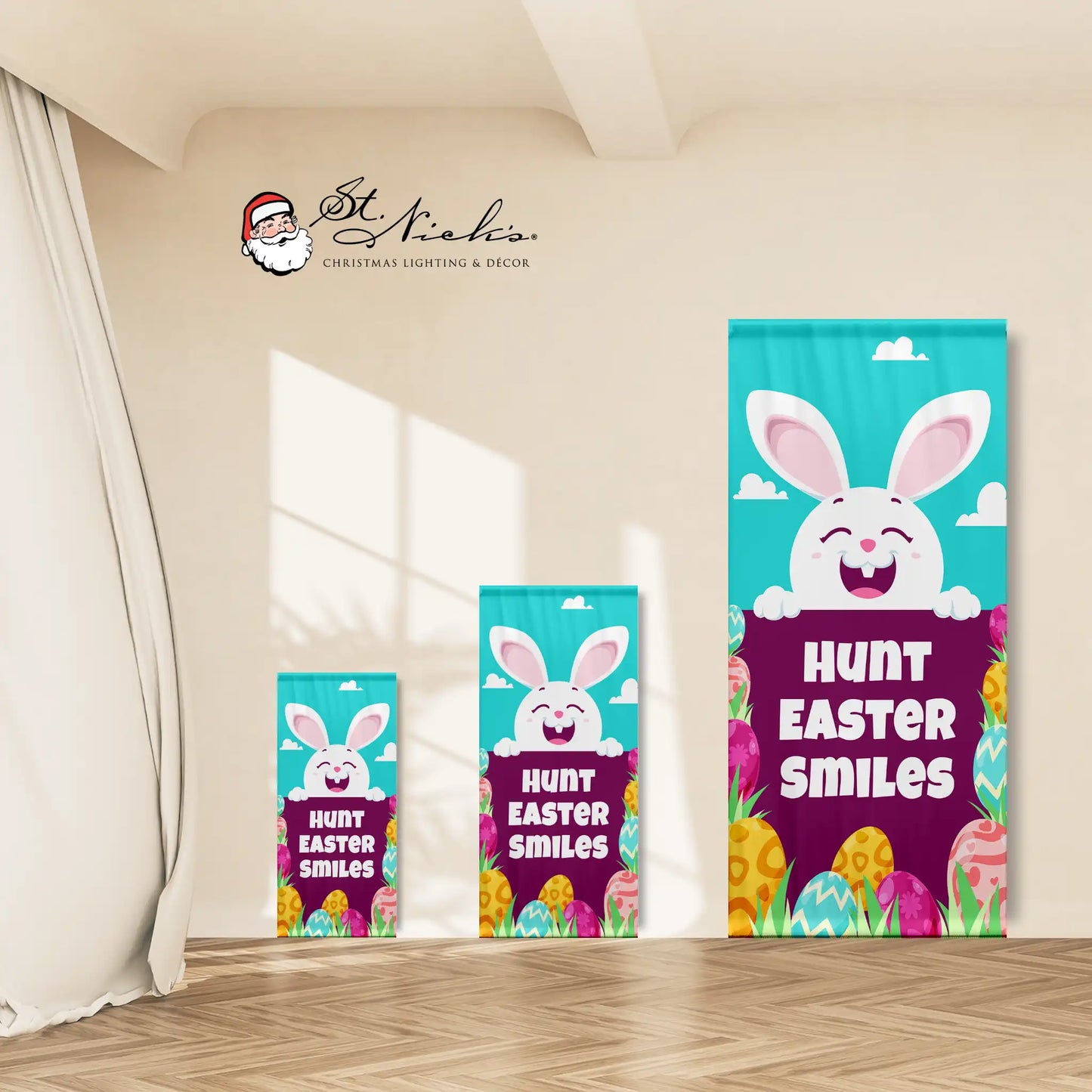 Hunt Easter Smiles Easter pole banner shown in multiple size options