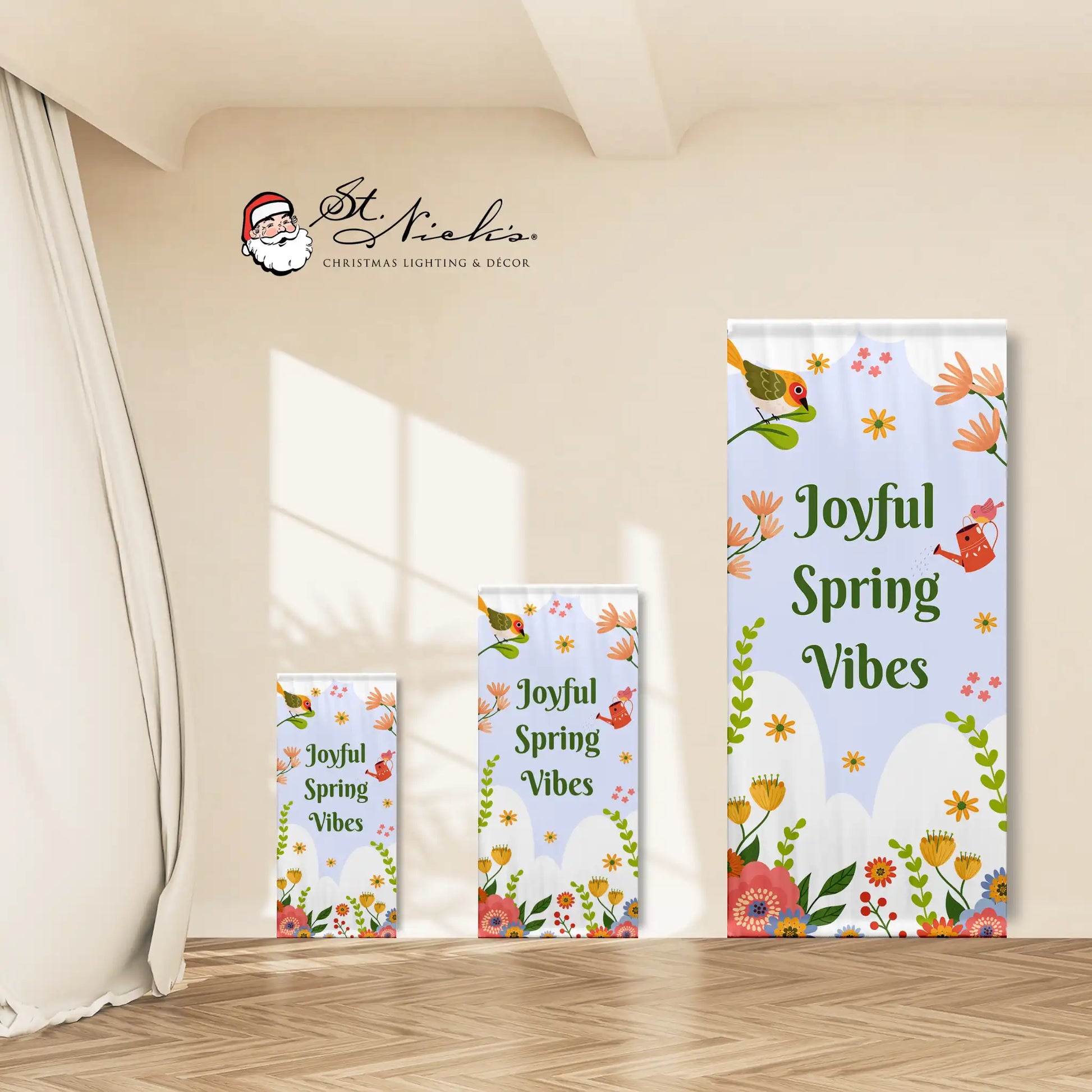 Joyful Spring Vibes spring pole banner shown in multiple size options