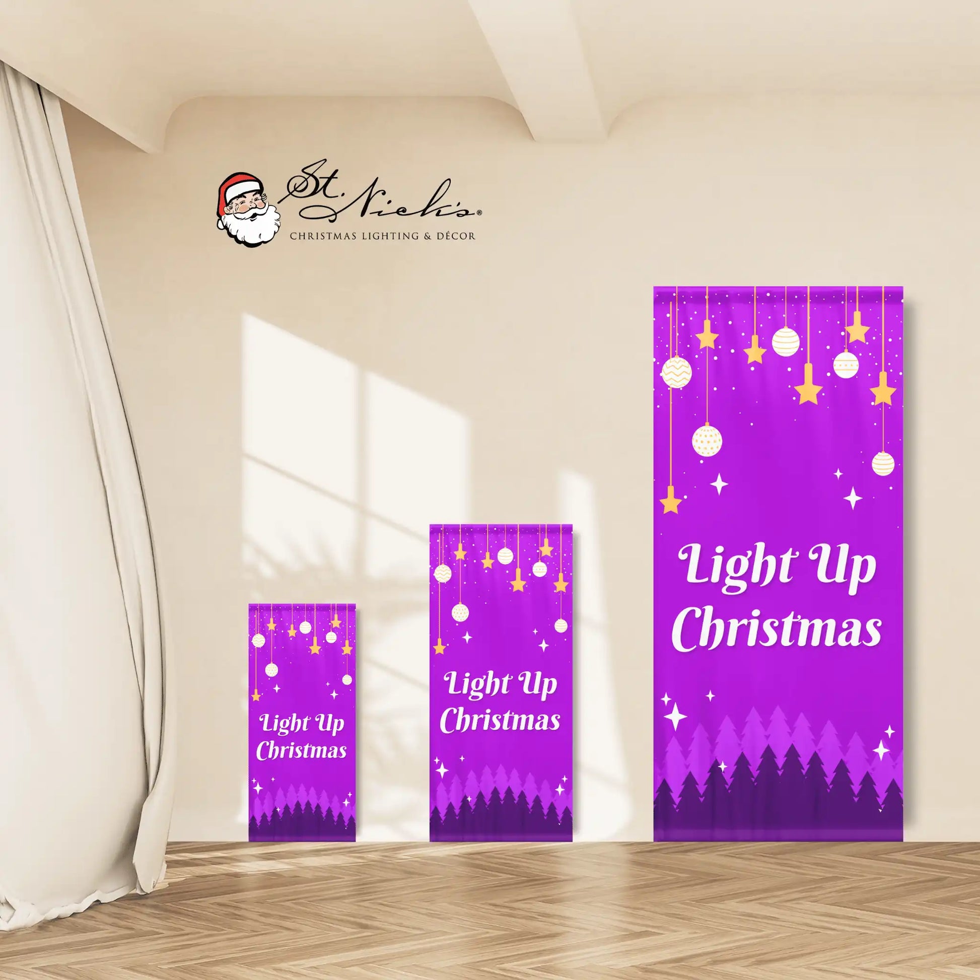 Light Up Christmas Christmas pole banner shown in multiple size options