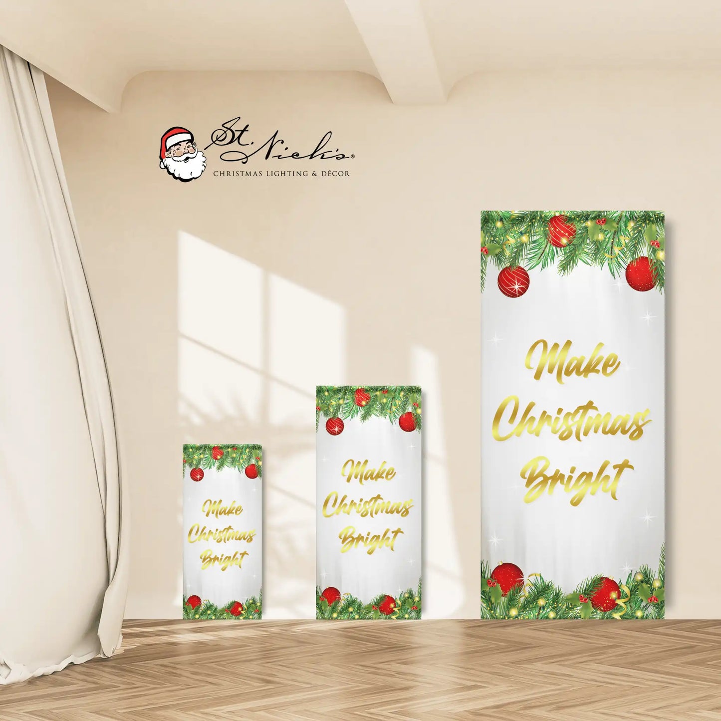 Make Christmas Bright Christmas pole banner shown in multiple size options
