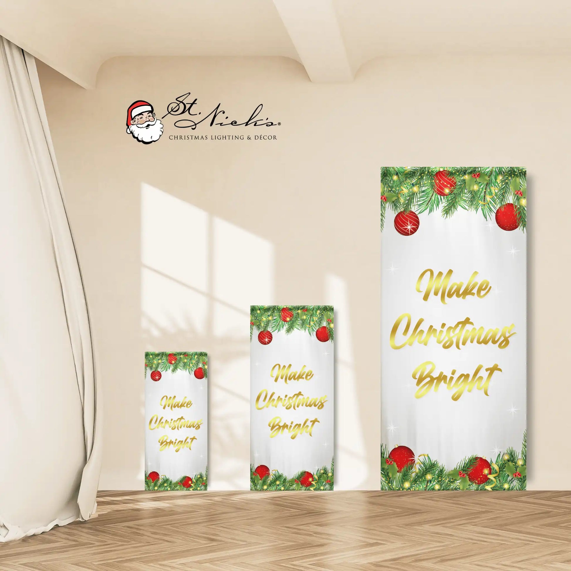 Make Christmas Bright Christmas pole banner shown in multiple size options
