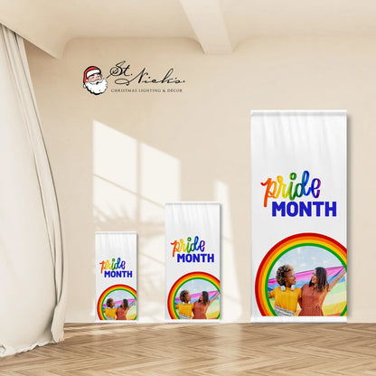 Pride Month photo pole banner shown in multiple size options