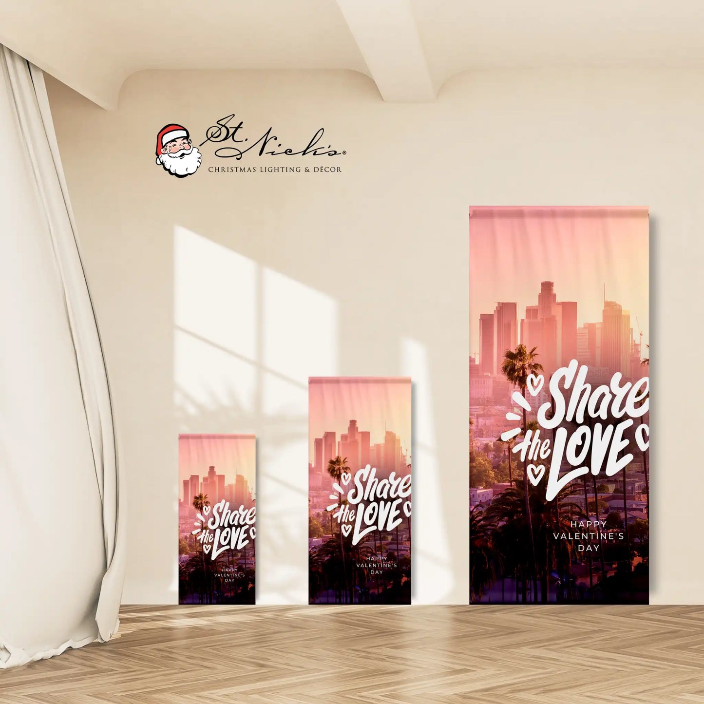 Share the Love Valentine’s Day pole banner displayed in multiple size options