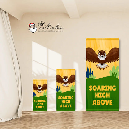 Soaring High Above owl street banner multiple size options indoor display