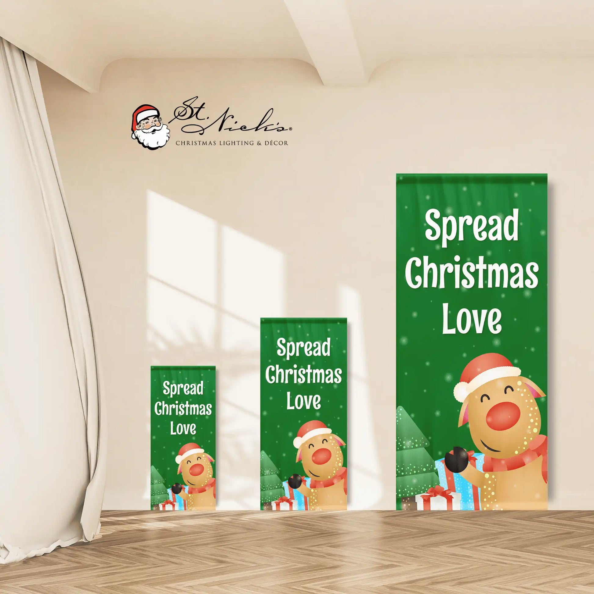 Spread Christmas Love Christmas pole banner shown in multiple size options