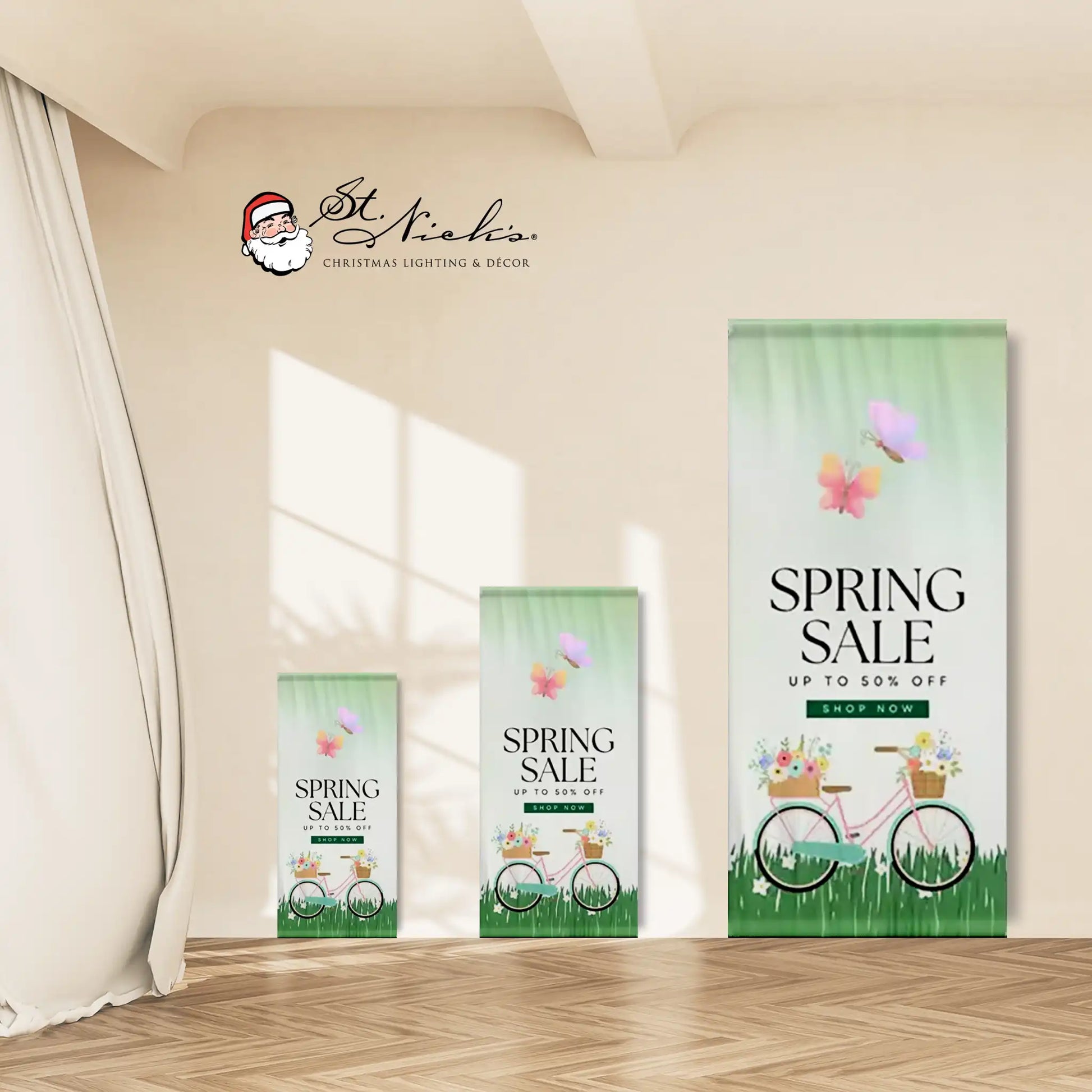 Spring Sale pole banner shown in multiple size options
