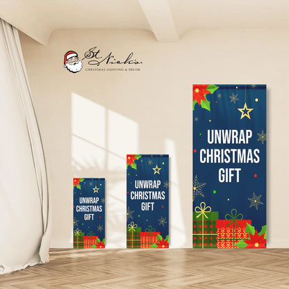 Unwrap Christmas Gift Christmas pole banner shown in multiple size options