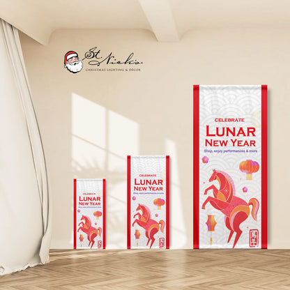Year of the Horse Lunar New Year pole banner displayed in multiple size options