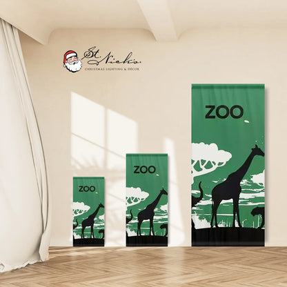 Zoo themed pole banner shown in multiple size options for professional outdoor displays