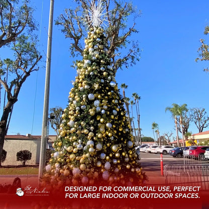 20FT Giant Pre-decorated (White Tips) Gold/Silver Ornaments with Warm/Cool White 5MM Twinkle - Frame Trees