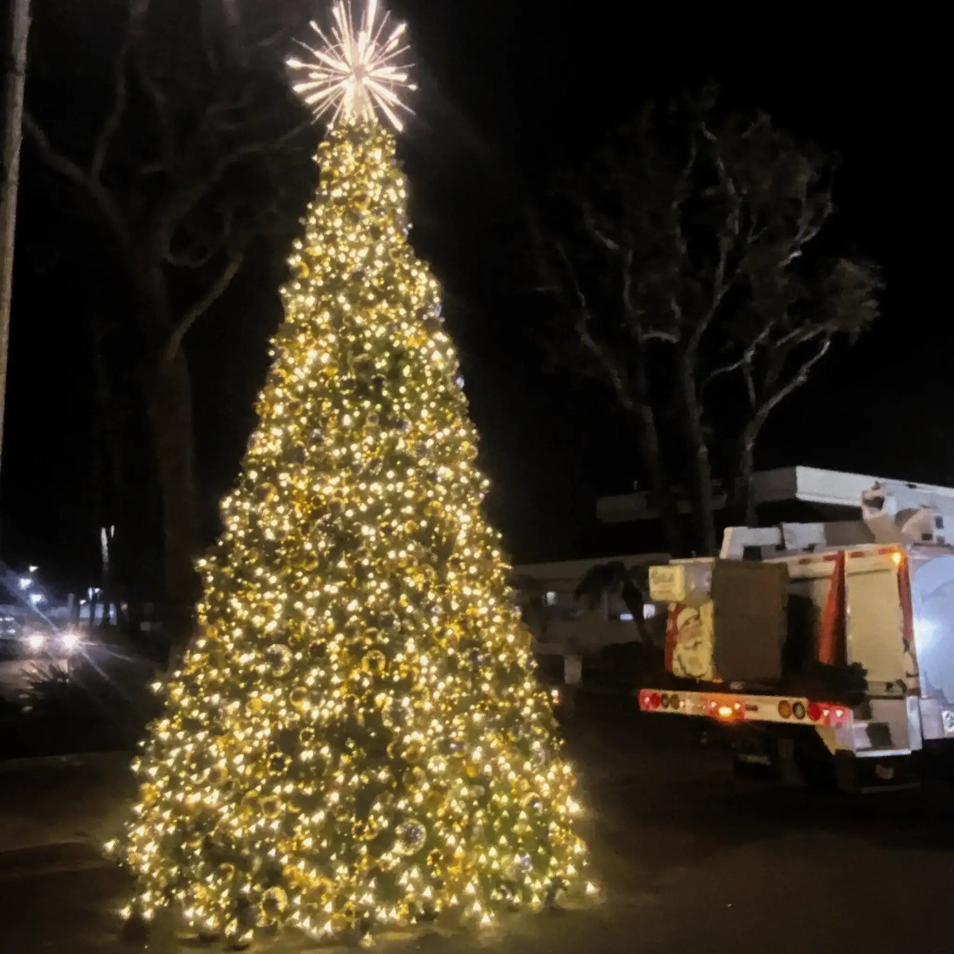 20FT Giant Pre-decorated (White Tips) Gold/Silver Ornaments with Warm/Cool White 5MM Twinkle - Frame Trees