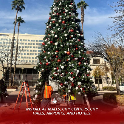 20FT Giant Pre-decorated Red/White/Silver Ornaments with Warm White 5MM Twinkle - Frame Trees