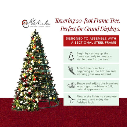 20FT Giant Pre-decorated Red/White/Silver Ornaments with Warm White 5MM Twinkle - Frame Trees