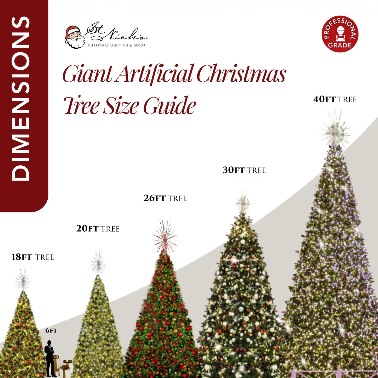 20FT Giant Pre-decorated Red/White/Silver Ornaments with Red and Cool White 5MM Twinkle - Frame Trees