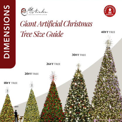 20FT Giant Pre-decorated Red/White/Silver Ornaments with Red and Cool White 5MM Twinkle - Frame Trees