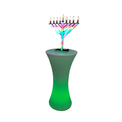 Menorah with colorful flames 