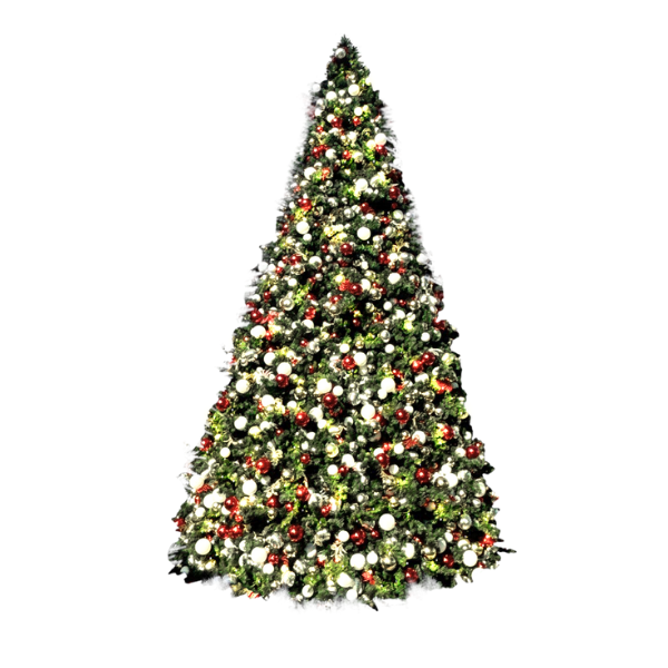 26Ft Giant Christmas Tree Warm White  bulb with a Cool Strobe red-white-silver-ornaments