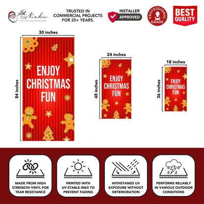 Enjoy Christmas Fun Christmas pole banner with size dimensions and durable vinyl construction
