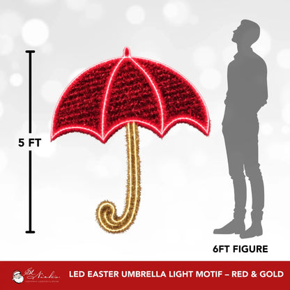 5 foot LED Easter umbrella light motif shown with size reference for scale comparison