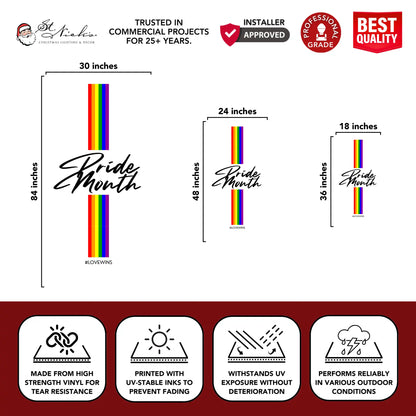 Love Is Love Pride Month pole banner with size dimensions and professional-grade vinyl construction