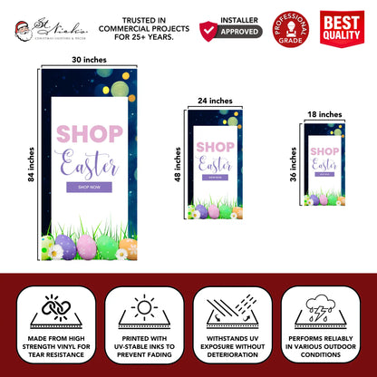 Shop Easter pole banner dimensions showing available sizes and durable vinyl construction