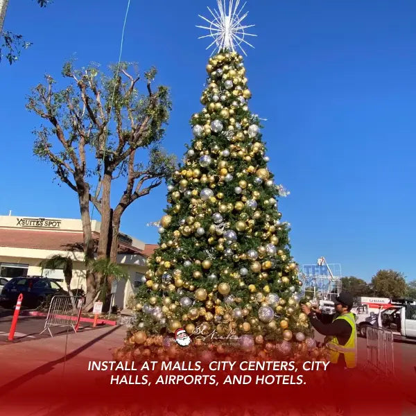 30FT Giant christmas Tree Warm Cool White 5MM with Gold and Silver Ornaments