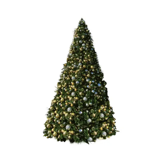 30FT Giant christmas Tree Warm Cool White 5MM with Gold and Silver Ornaments