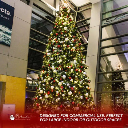 30FT Giant Tree Warm White 5MM Twinkle and Red White Silver Ornaments 