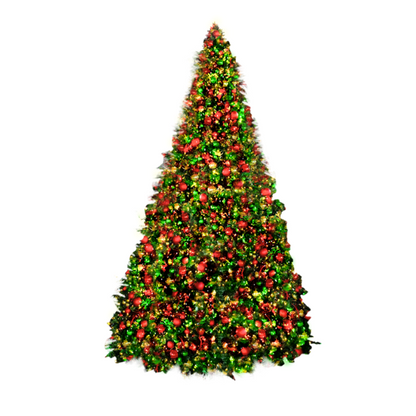 30FT Giant Pre-decorated Warm White/Red/Cool White 5MM Twinkle and Red/Green/Gold Ornaments - Frame Trees