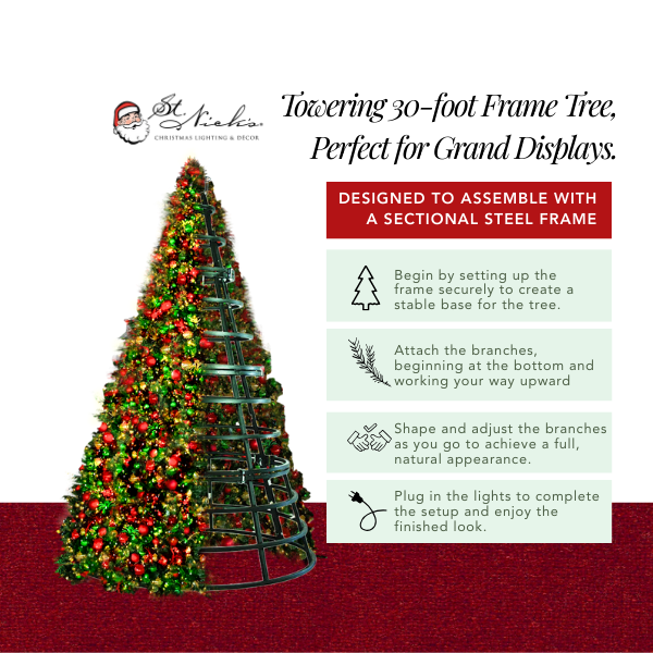 30FT Giant Pre-decorated Warm White/Red/Cool White 5MM Twinkle and Red/Green/Gold Ornaments - Frame Trees