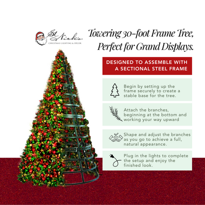 30FT Giant Pre-decorated Warm White/Red/Cool White 5MM Twinkle and Red/Green/Gold Ornaments - Frame Trees
