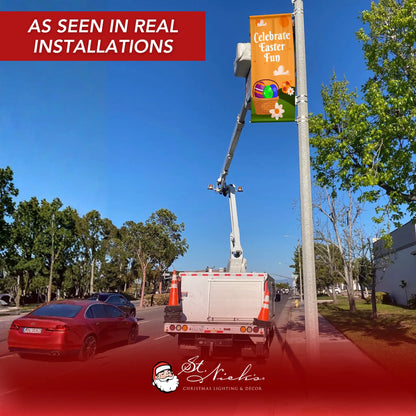 Celebrate Easter Fun Easter pole banner displayed on street pole in real installation