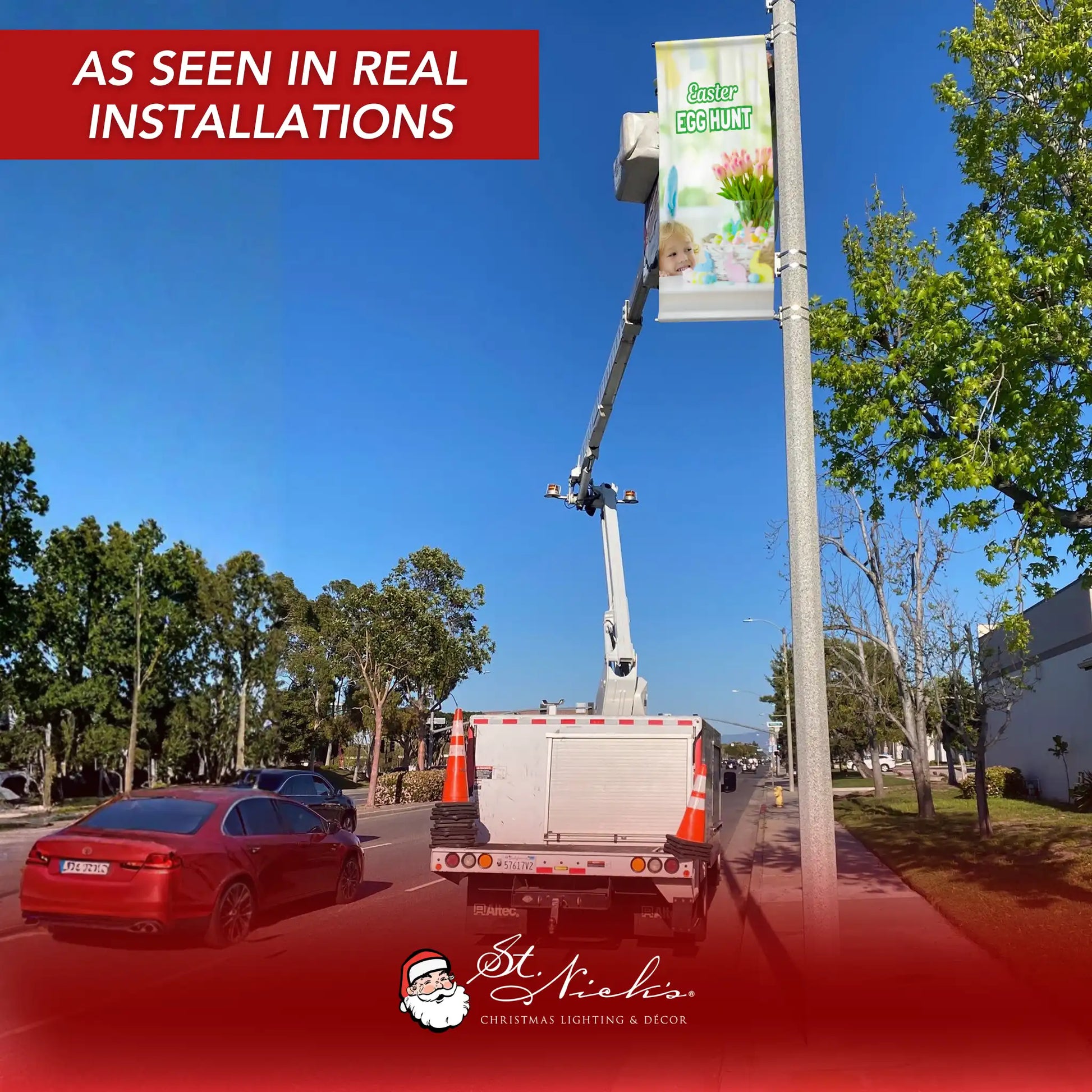 Easter Egg Hunt pole banner displayed on street pole in real installation