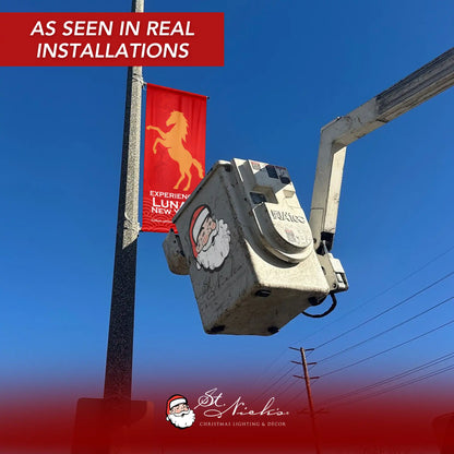 Experience Lunar New Year Year of the Horse pole banner displayed on street pole in real installation