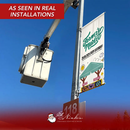 Farmers Market pole banner displayed on street pole in real installation environment
