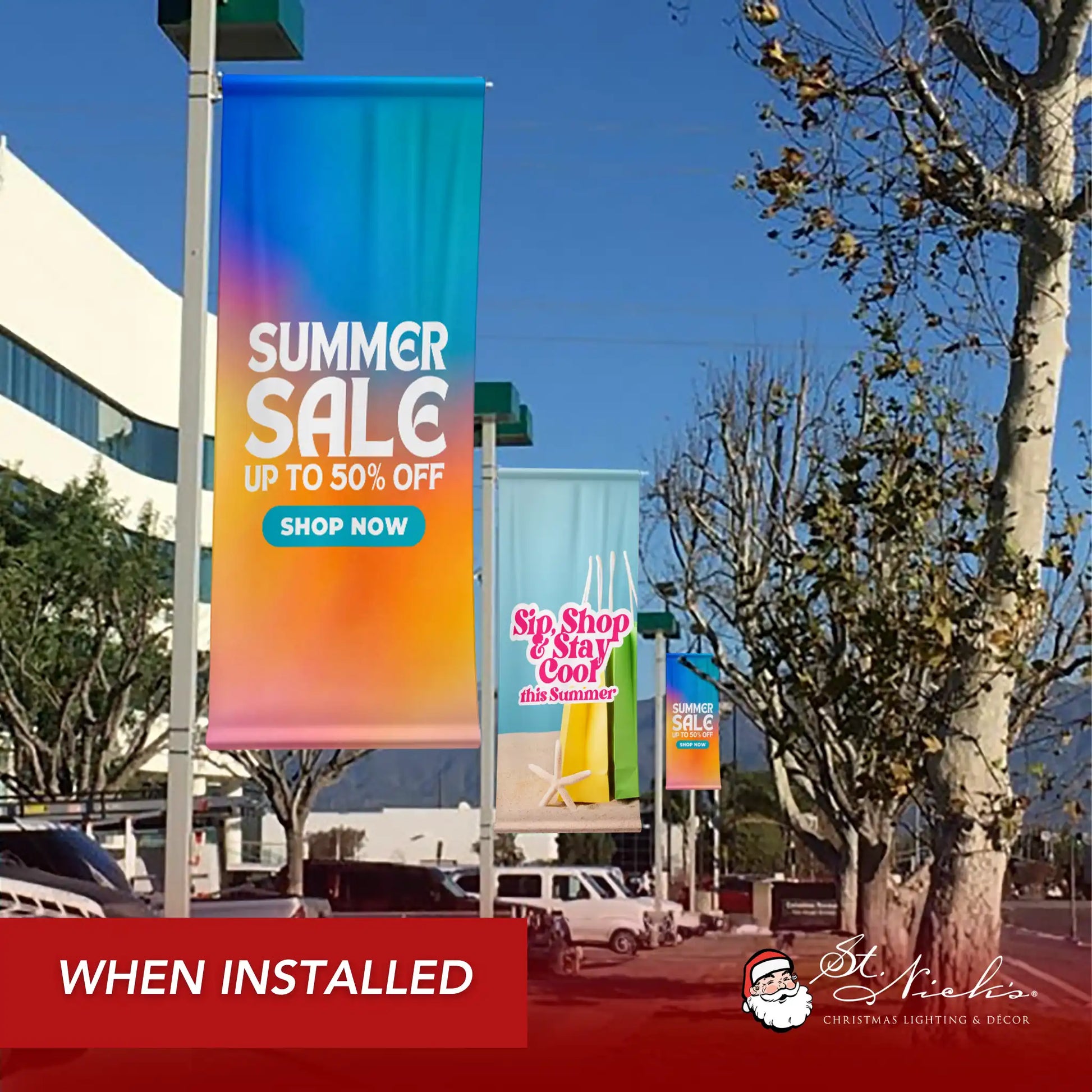 Summer Sale gradient outdoor street banner with bold promotional graphics and weather resistance