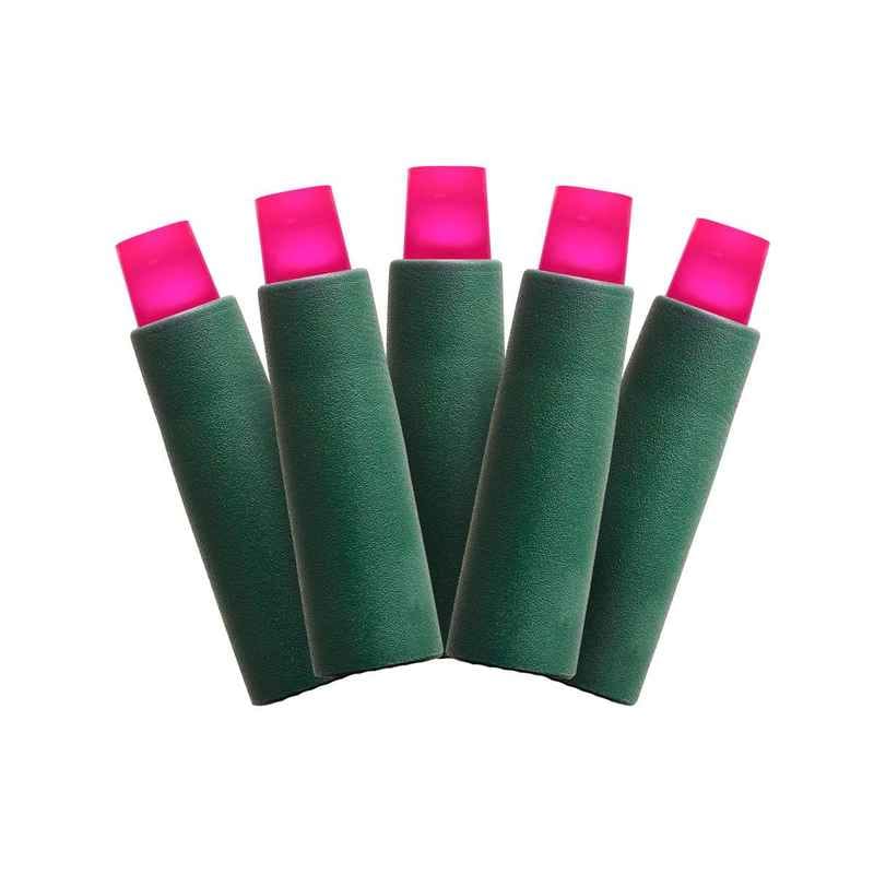 5MM Pink Static LED Mini Lights Green Wire 6 inch spacing