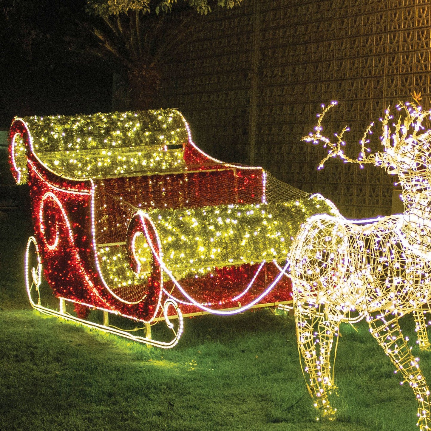 5ft-red-and-gold-christmas-lighting-and-decor-santa-sleigh-st-nicks-CA