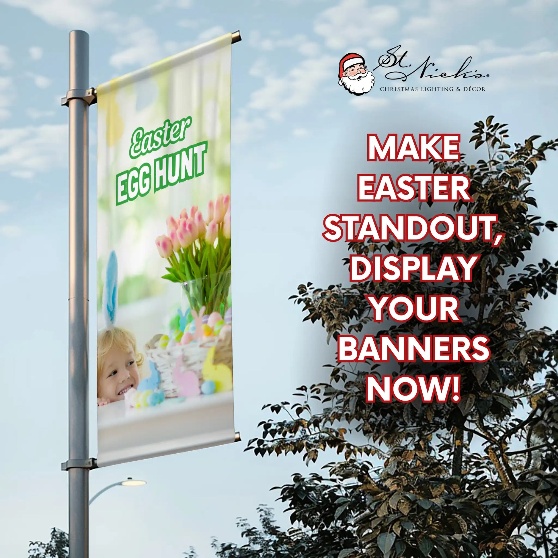 Easter Egg Hunt pole banner promoting professional spring event street displays