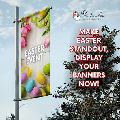 Easter Super Sale pole banner promoting professional spring retail street displays