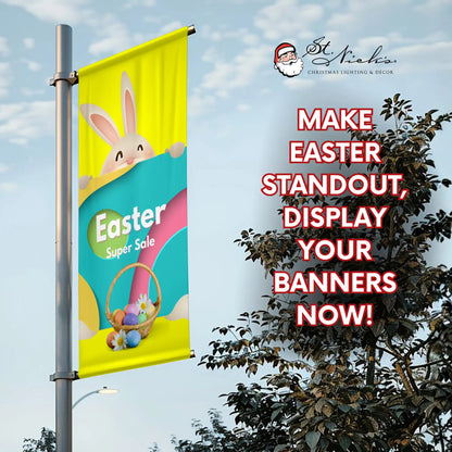 Easter Super Sale pole banner promoting professional spring retail street displays