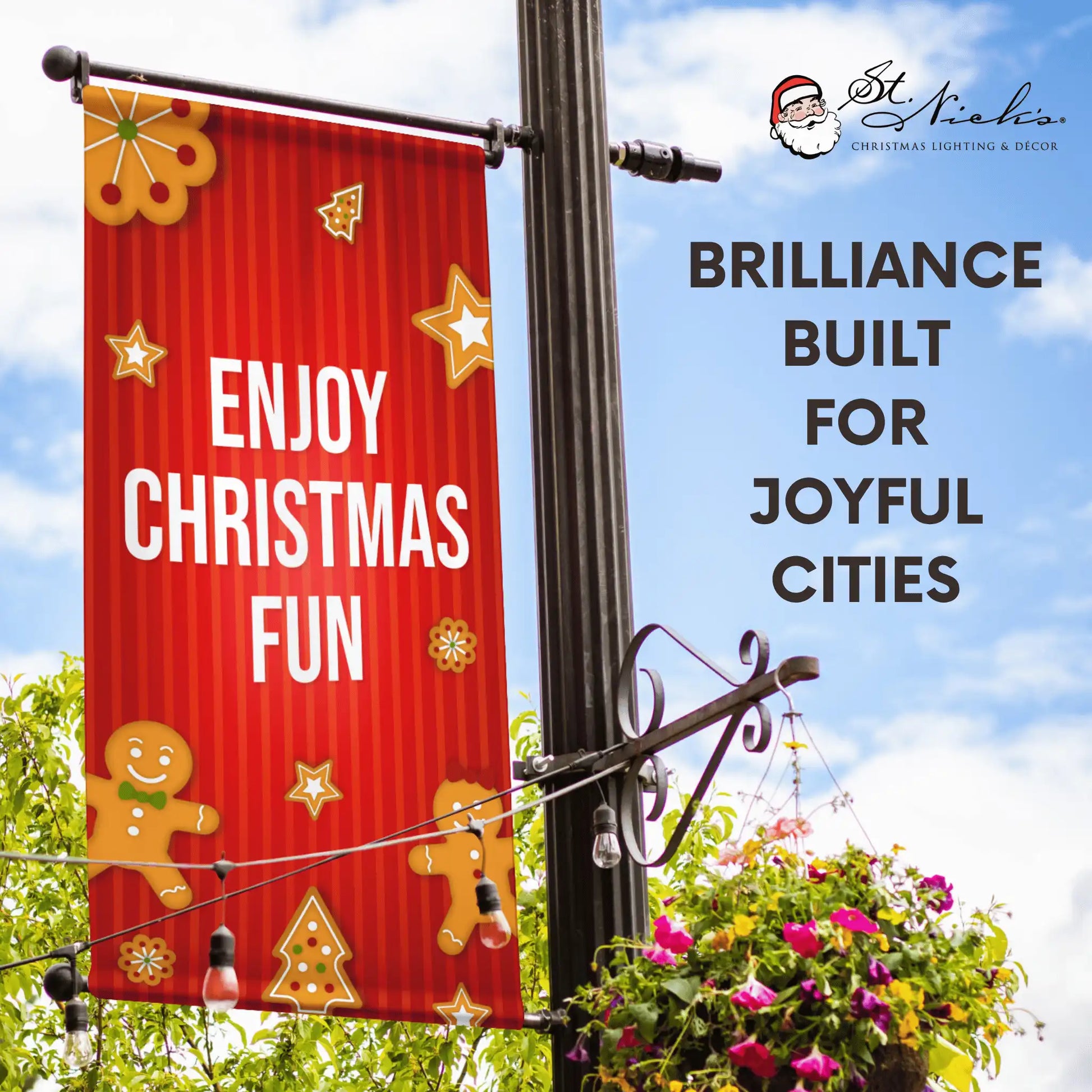 njoy Christmas Fun Christmas pole banner promoting cheerful holiday street décor