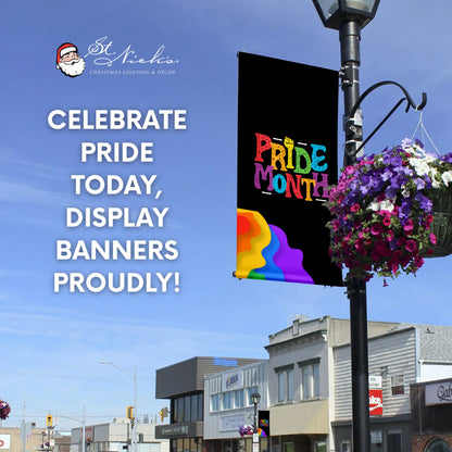 Pride Month black pride pole banner promoting inclusive Pride celebrations and city décor
