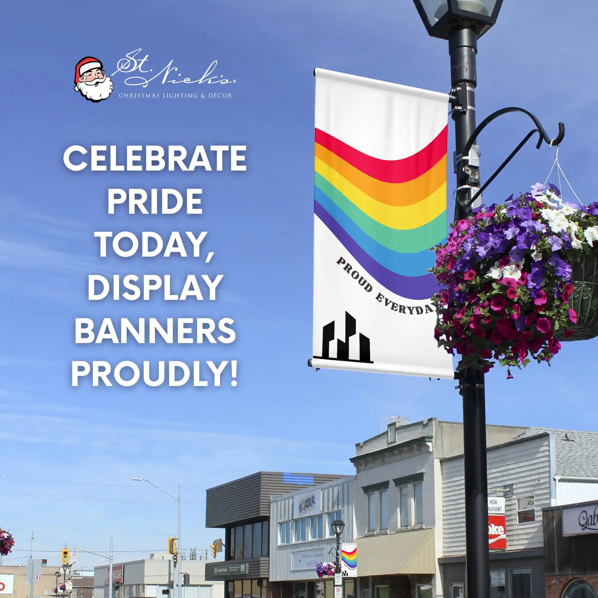 Proud Everyday pride pole banner promoting Pride Month celebrations and inclusive community décor