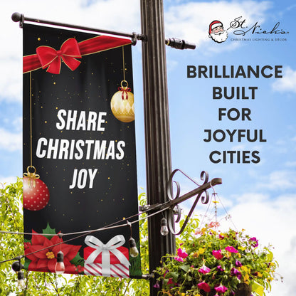 Share Christmas Joy Christmas pole banner promoting elegant holiday street décor