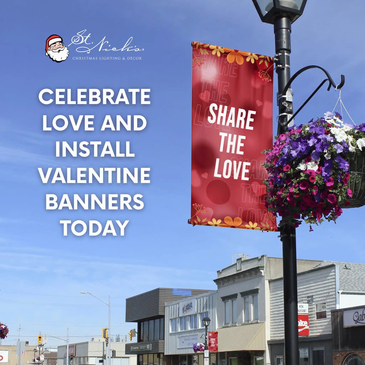 Share The Love Valentine pole banner promoting love-themed street décor