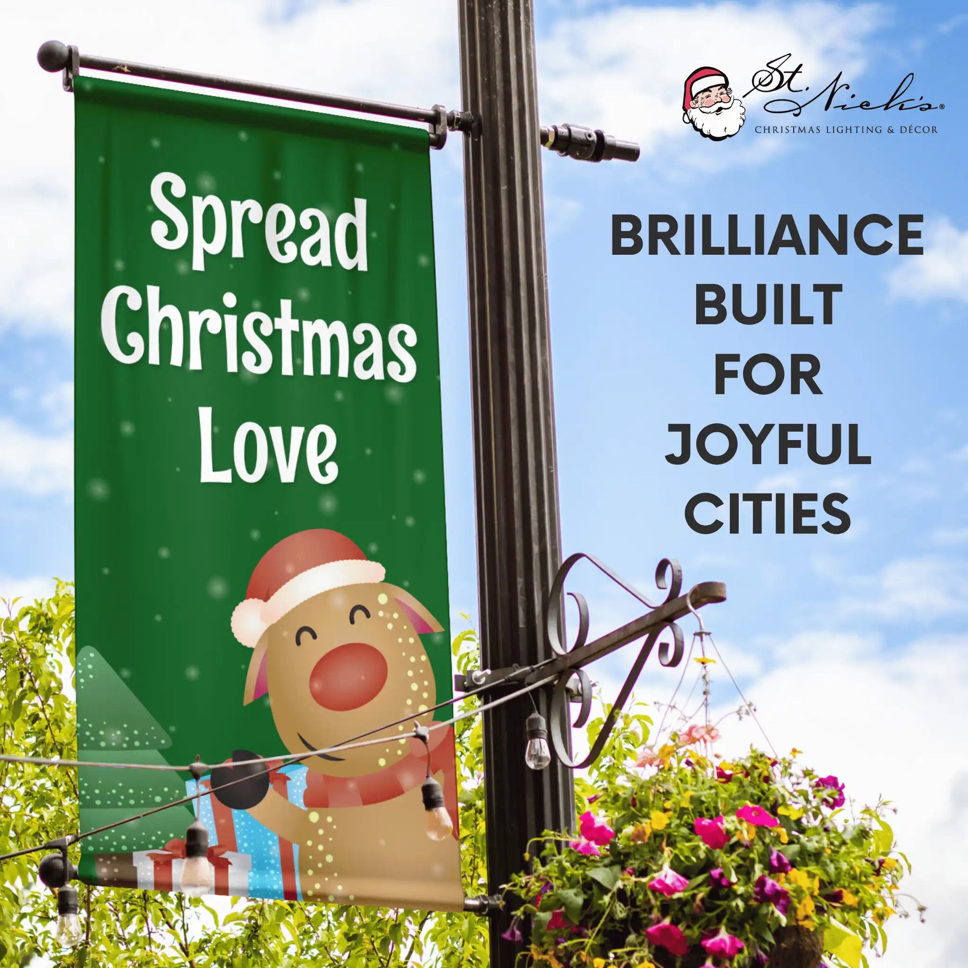 Spread Christmas Love Christmas pole banner promoting joyful holiday street décor