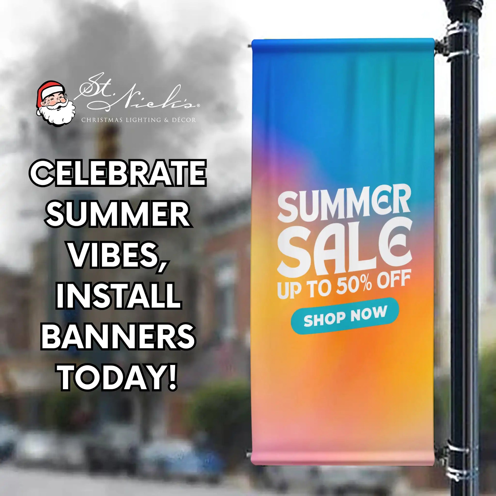 Summer Sale gradient promotional street banner designed for high-visibility retail marketing