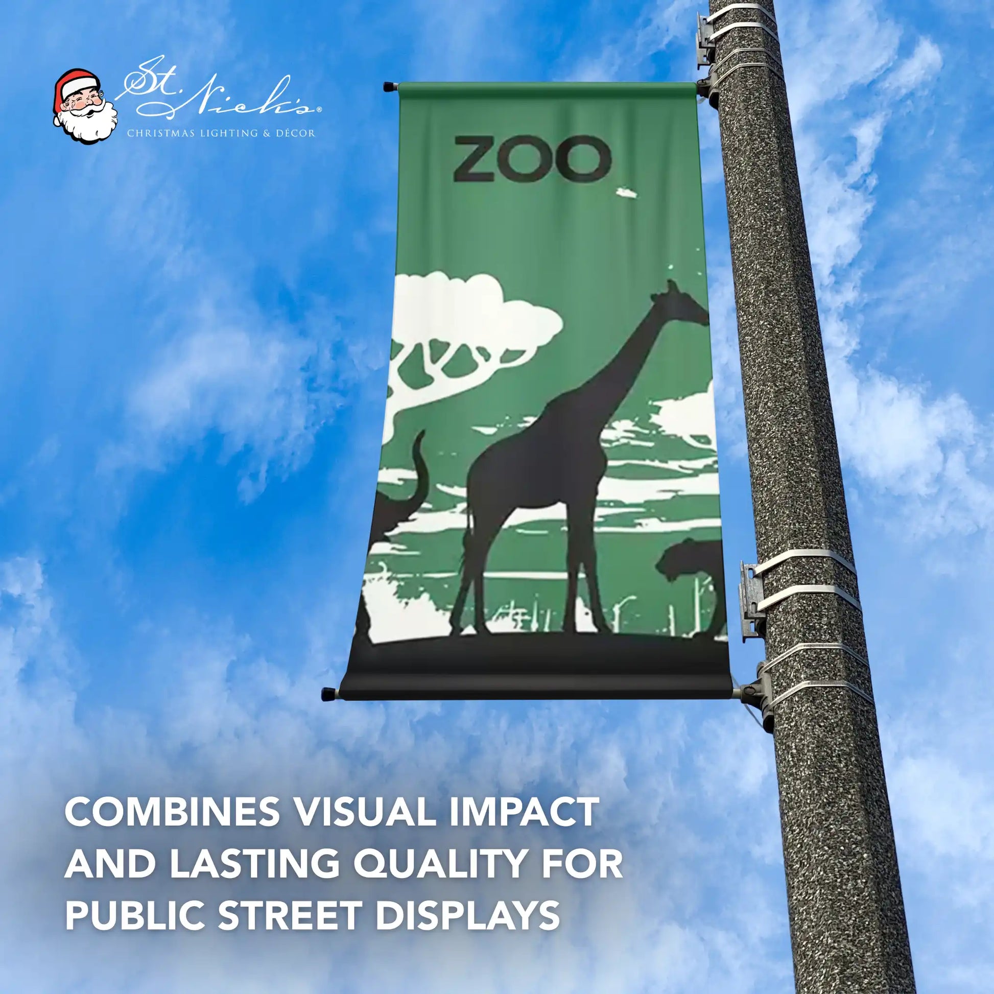 Zoo themed pole banner featuring durable outdoor design for long-term public displays